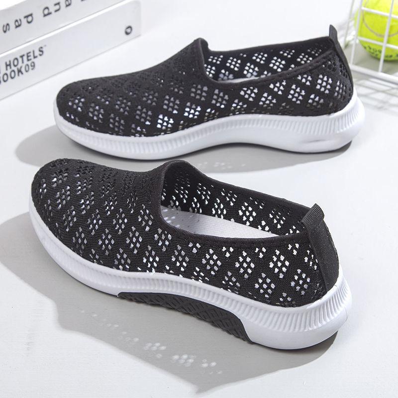 Old Beijing cloth shoes, women's mesh breathable casual shoes, soft-soled anti-slip mesh shoes, flat-soled one-foot mom shoes