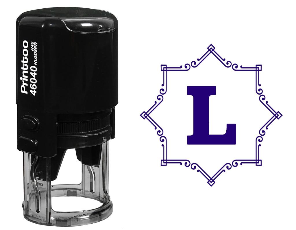 Printtoo Office Stationary Octagon Celtic Swirl Frame L Alphabet Monogram Self Inking Round Rubber