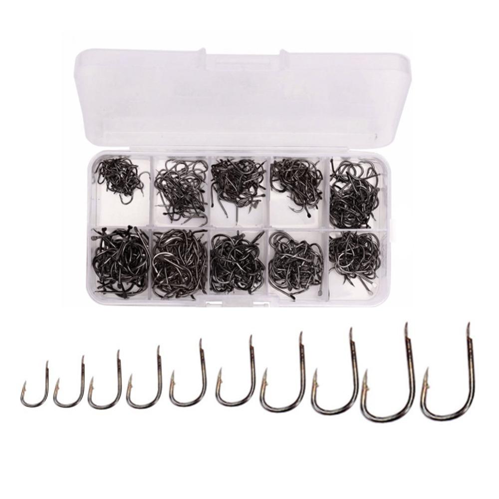 500PCS High Carbon Steel Fishing Hooks Set Sharpened Barb 3#-12# Barbed Fishing Hooks with Holes Black Fishing Hooks