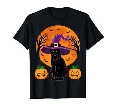 Süße Halloween Schwarze Katze Hexenhut Kürbis S-5XL Unisex AD573 Unisex T-Shirt