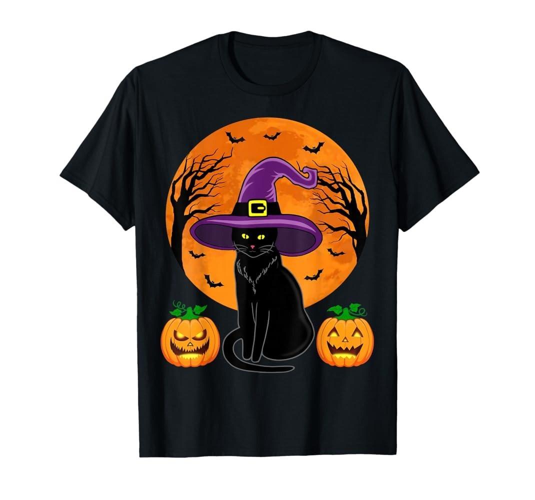 

Cute Halloween Black Cat Witch Hat Pumpkin S-5XL Unisex AD573 Unisex T-Shirt XXXL