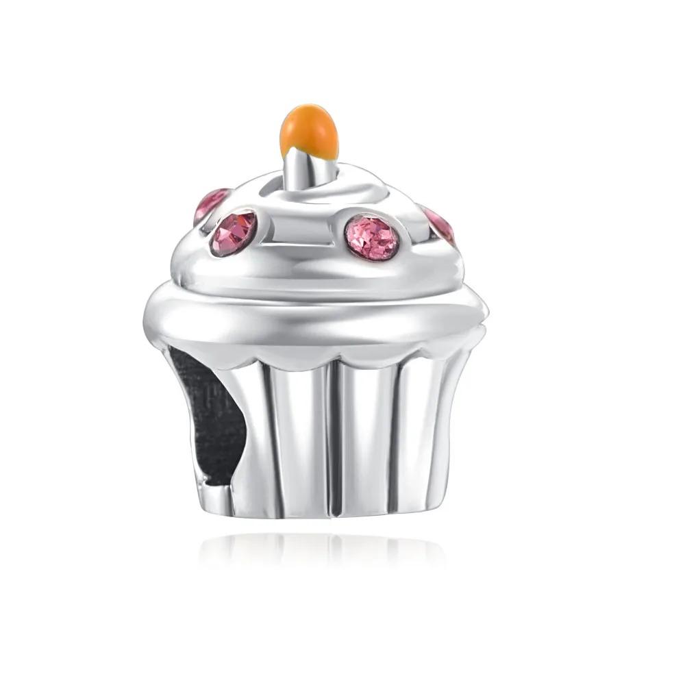 925 Silver Colorful Fruit Birthday Cake Milk Burger Chili Pendant Bead for DIY Women Bracelet Jewelry