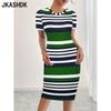 Women's Fashion Summer Spring Stripe Print Short Sleeve O-Neck High Waist Casual Dresses