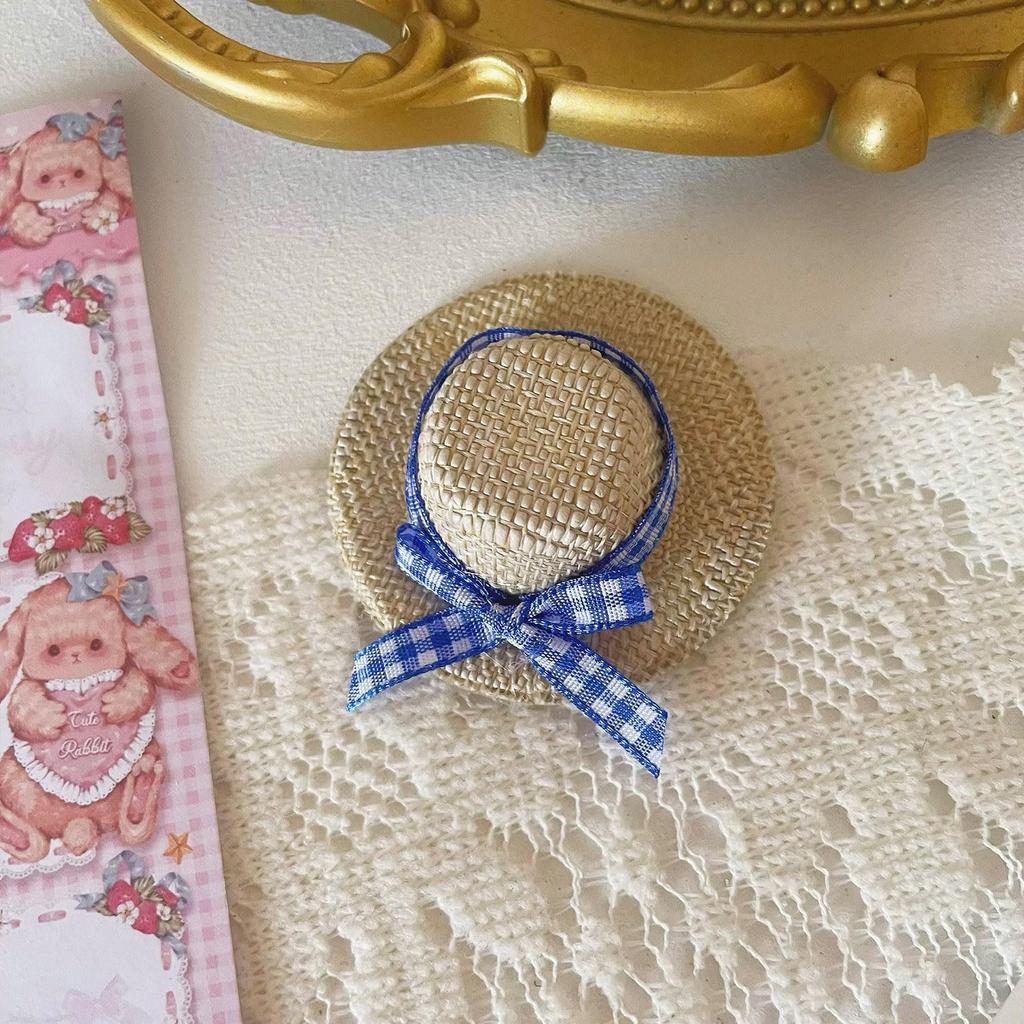 Set of 2 Mini Doll Straw Hats with Bows, Mini Straw Hats for Dolls, Handwoven Crafts, Accessories, DIY Crafts, Decorative Toys, Small Decorative Hats