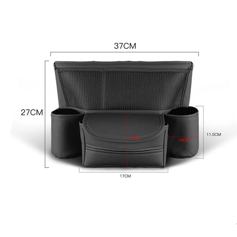 Car Seat Middle Storage Bag PU Leather Auto Armrest Handbag Holder Universal Water Cup Phone Pockets Tissue Storage Seat Hanger