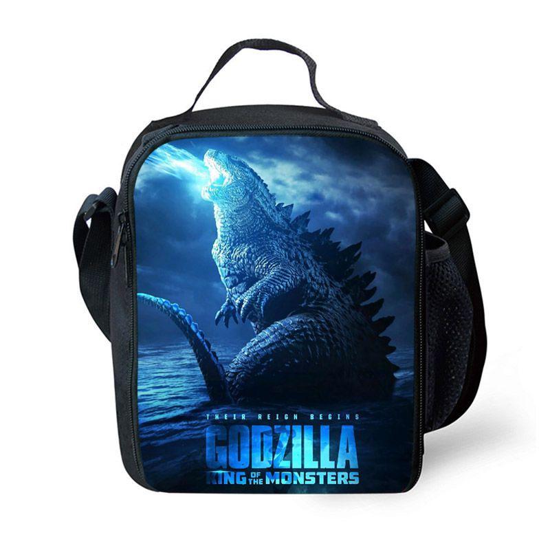 3D Godzilla Isolierte Lunchtasche für Kinder mit großem Fassungsvermögen und verstellbarem Riemen