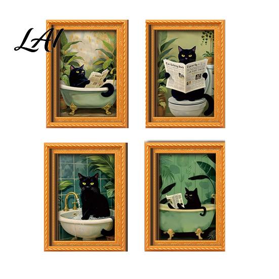 Retro Wood Picture Frame Magnets Black Cat Wooden Refrigerator Magnet Halloween Theme Decorative Cute Pumpkin Magnet Set Magnetic Decal for Kitchen