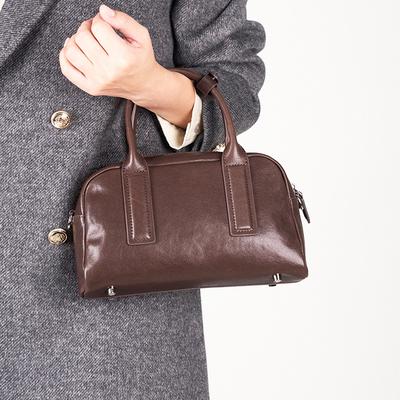 Leather Women'S Bag Bowling Bag Crystal Vegetable Tanned Tire Cowhide Boston Bag Versatile Crossbody Bag