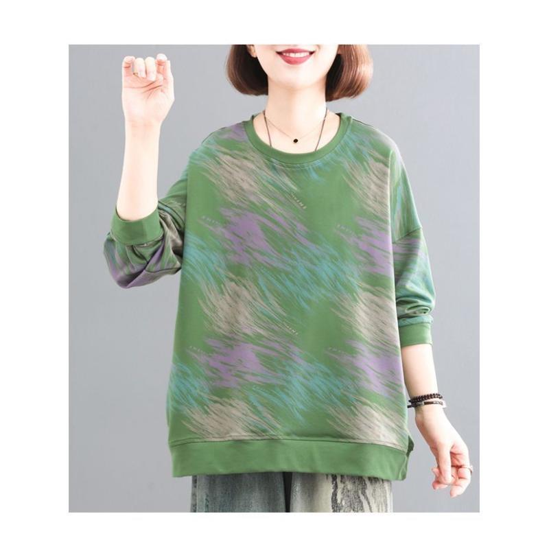 

New Spring and Autumn Women s Spliced Printed Pullover Round Neck Sweatshirt Western Style Retro Casual Top XL