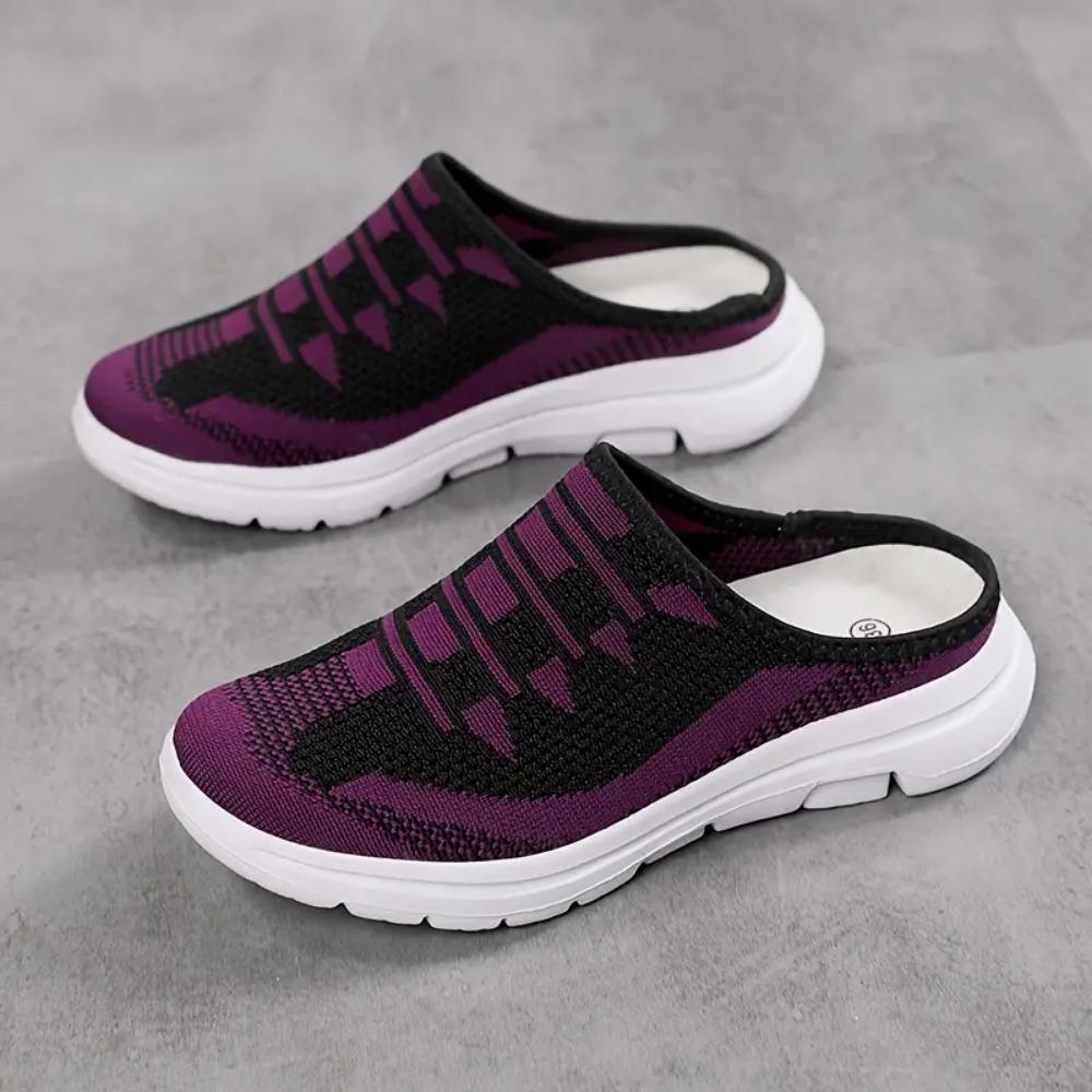 Women's Breathable Knit Mule Sneakers, Casual Slip On Outdoor Shoes, Women's Comfortable Shoes