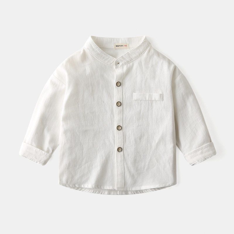 Children's Long-Sleeved Shirts, Spring and Autum Boys' Stand-Up Collar Pure Color Shirts, Baby Boys' Casual Cotton Tops, Kidsren's Clothing
