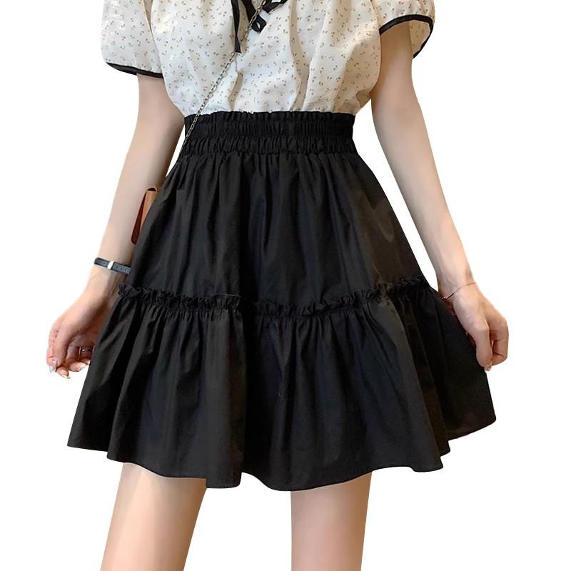 Damen Sommer Schlankmachender Puff-Blasen-Rock A-Linien-Minirock Übergröße Hohe Taille Lässiges Design-orientiert Schlankmachend All-Match Vielseitiger Faltenrock