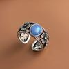 925 Sterling Silver Rings for Women Couple Minimalist Handmade Simple Retro Blue Stone Ring Fine Jewelry Gift Prevent Allergy
