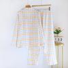 2026 Spring/Summer New Women's Pajama Set 100% Cotton Crepe Collar Love Plaid Long Sleeve Long Pants Home Clothing Set Ladies