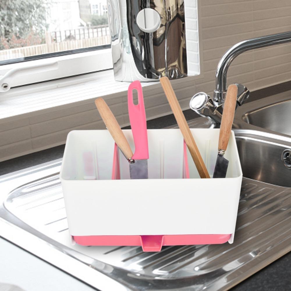 2 Compartments Utensil Holder Organizer Draining Design Draining Rack Basket Kitchen