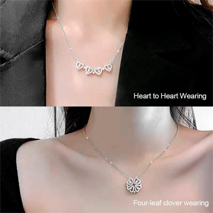 Collier Coeur pour Femme Pendentif Trèfle à Quatre Feuilles Amour Bijoux Plaqué Or Acier Inoxydable d'amour Chaîne pour Saint[t646]