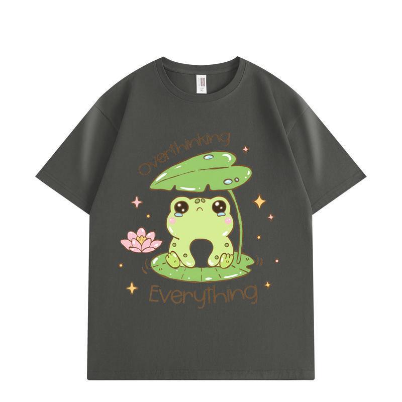 Overthinking Everything Frog Funny Meme T-shirt Fashion Kawaii Short Sleeve T-shirts Men Women Clothing Oversized T Shirt