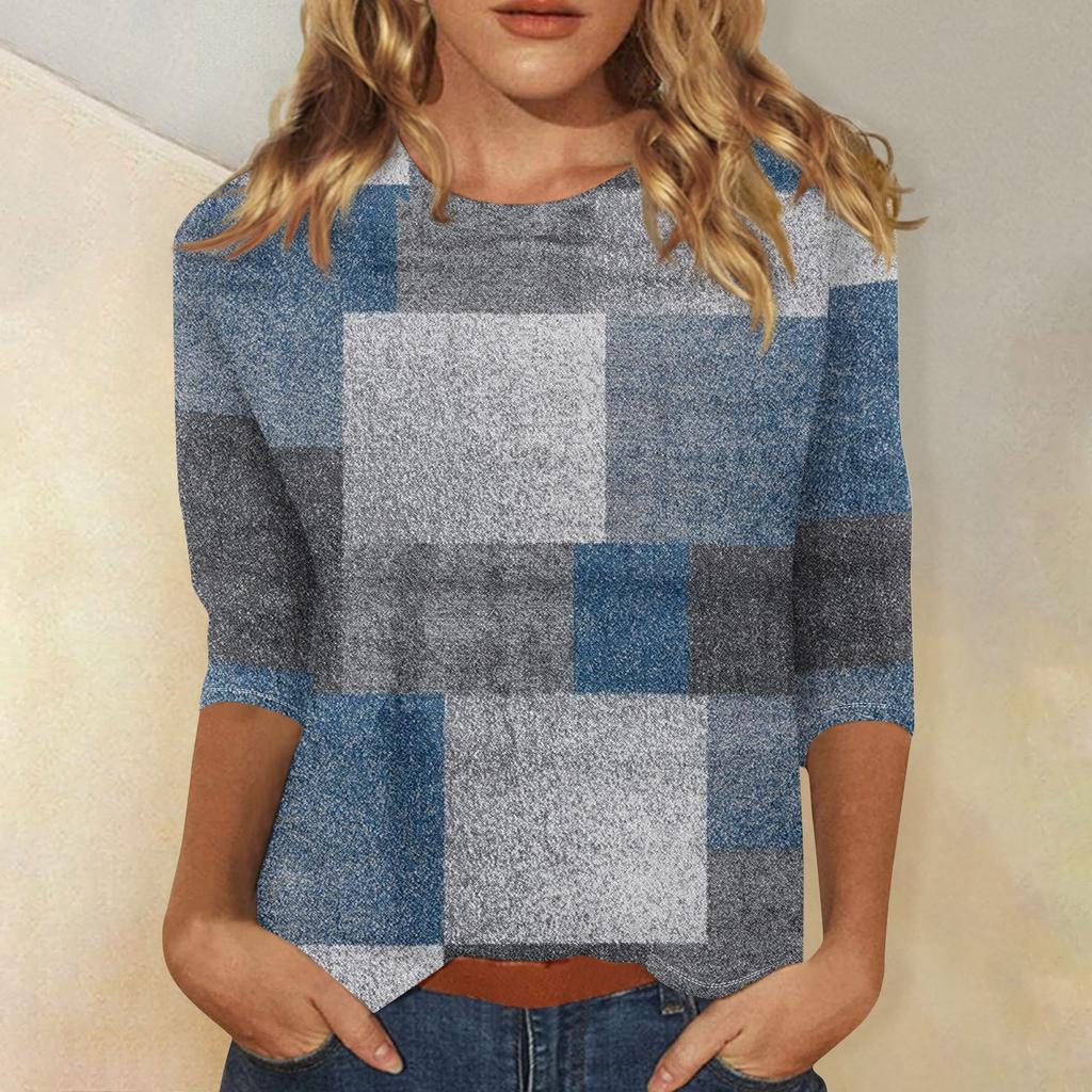 Women's Fashion Casual Three-quarter Sleeve  Printed Round Neck Top