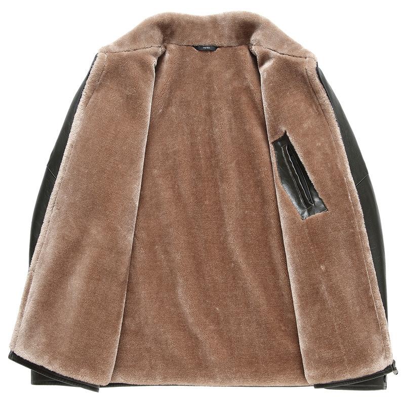 Autumn new style washed PU leather jacket for middle-aged men with velvet and thickened men's fur all-in-one jacket