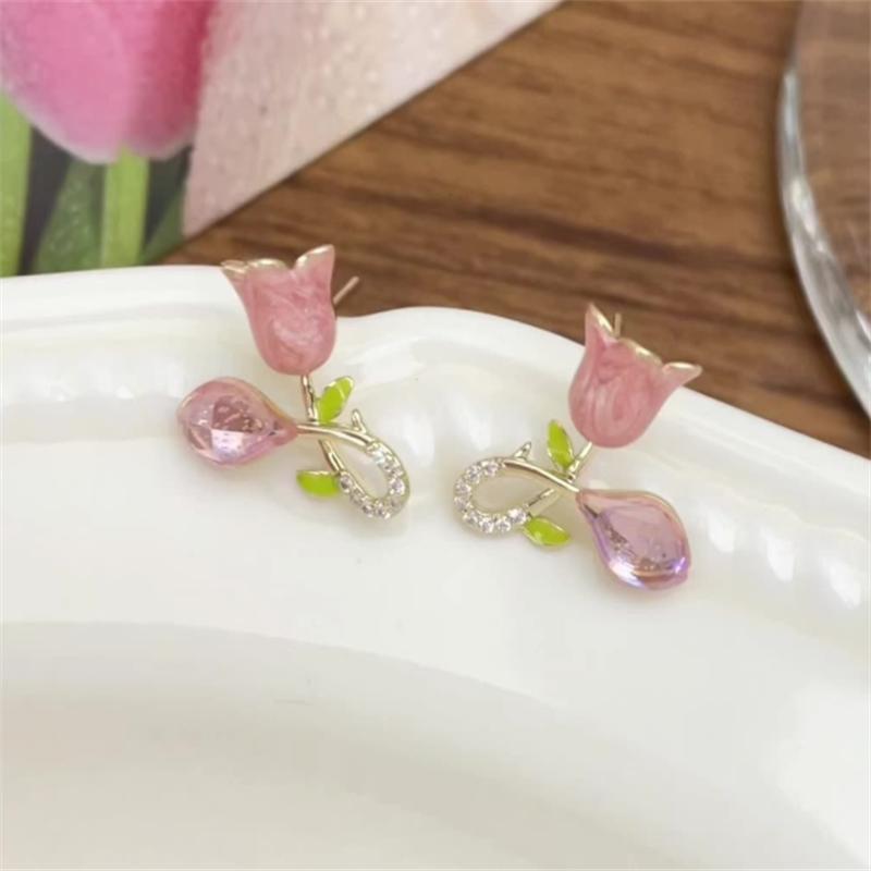 Fashion Pink Earrings with Tulip Flower Stud Earrings for Women's Earrings Jewelry Girl Gift Brincos