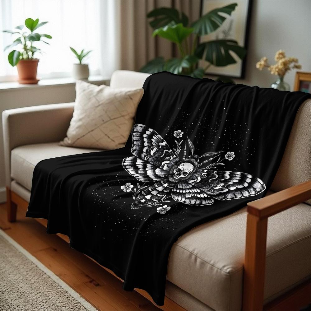 Death Moth Floral Black Sketch Anime Cartoon Flannel Blanket Soft Warm Throw for Bedroom Sofa Car Kids Holiday Gift