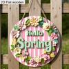 2D Flat, 1pc Hello Spring Wreath Wooden Sign Welcome Sign for House Patio Entry Door and Hallway Decoration Party Home Wall Art Decoration Spring