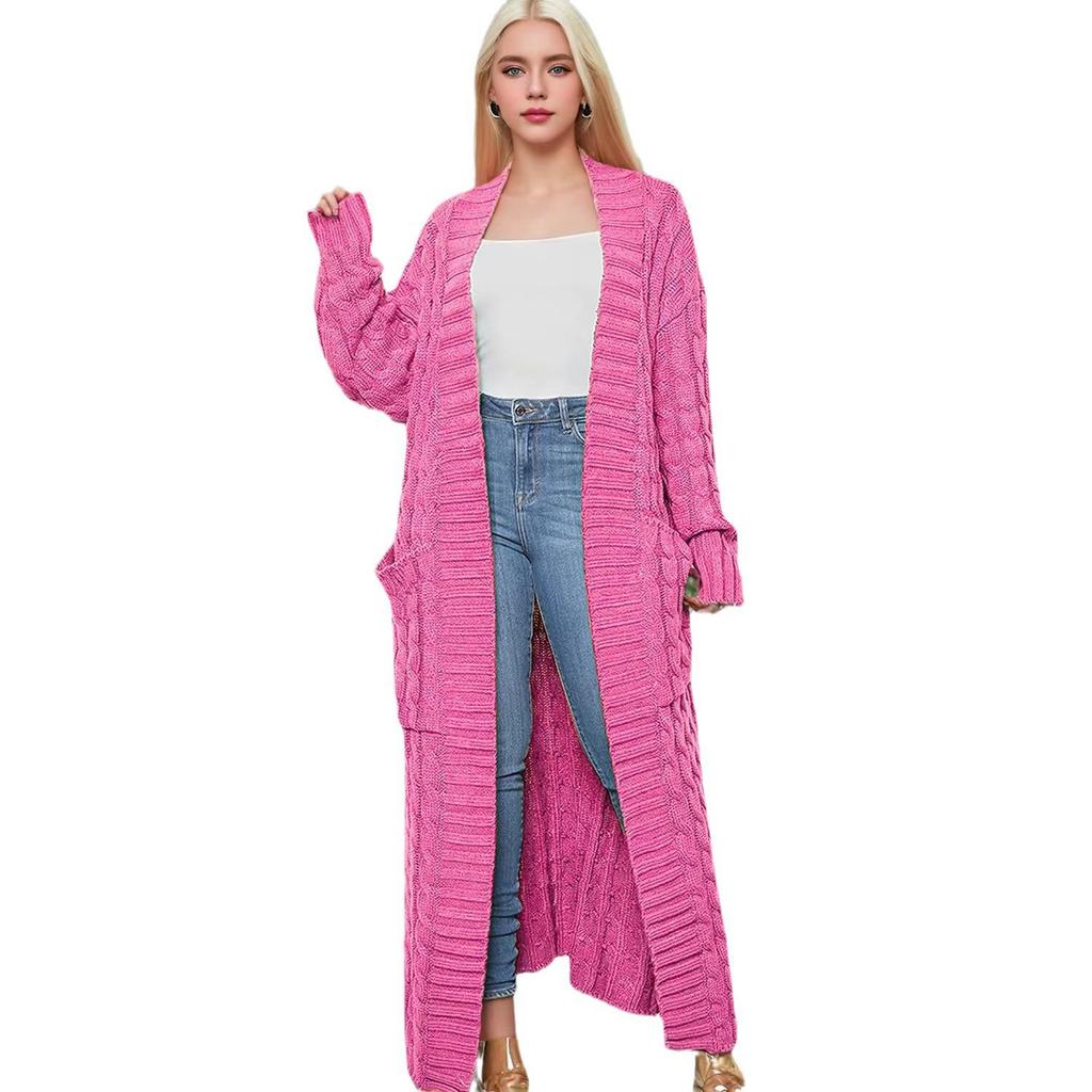 Women's Fashion Cable Knit Pocket Long Sweater – Available In 17 Colors for Autumn/Winter