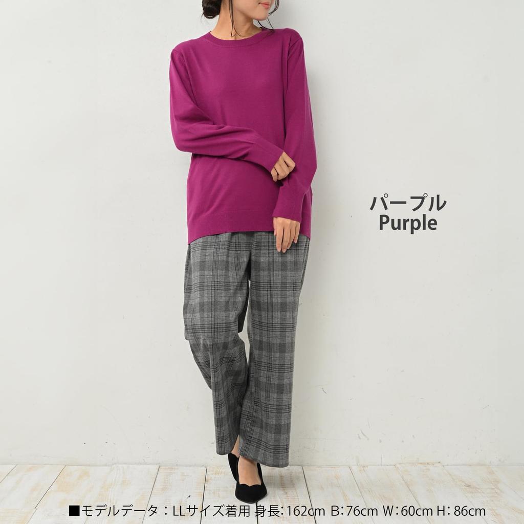 JANJAM Plus Size Knit Long Basic Crew Neck Knit LL Women's Pullover, Sleeve, Top, Purple,