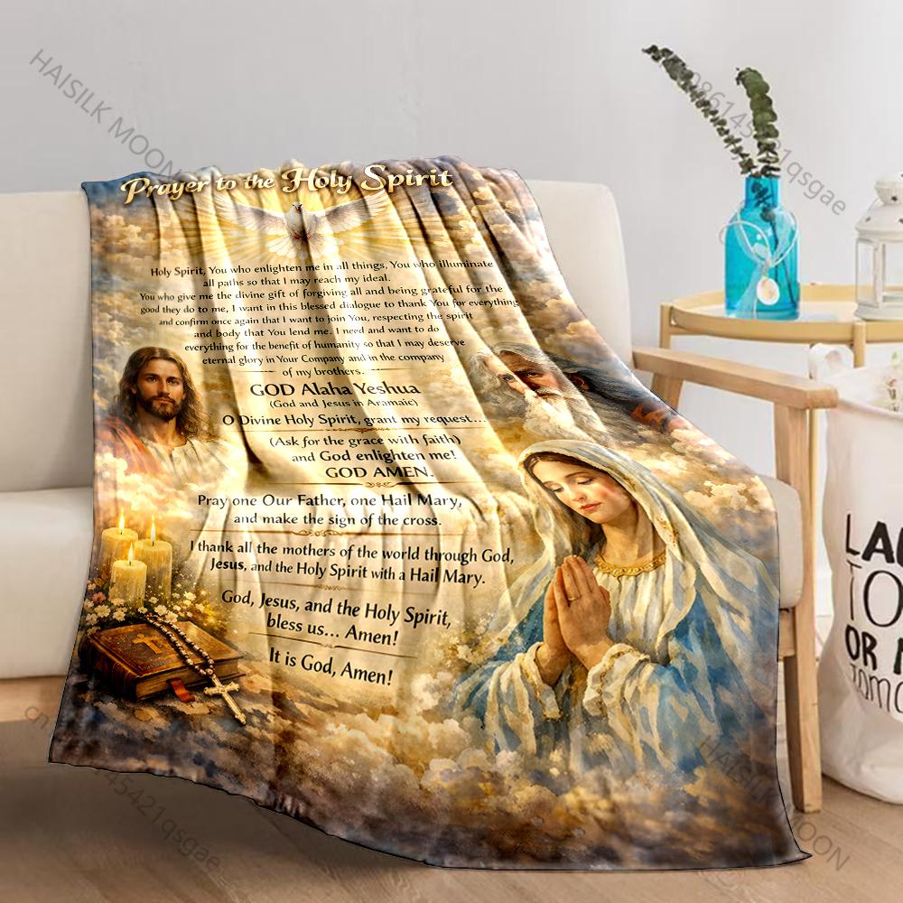 1PC Prayer To Holy Spirit Artwork Print Believer Pray Blanket Warm Soft Flannel Material Suitable for All Seasons Luxury Gift
