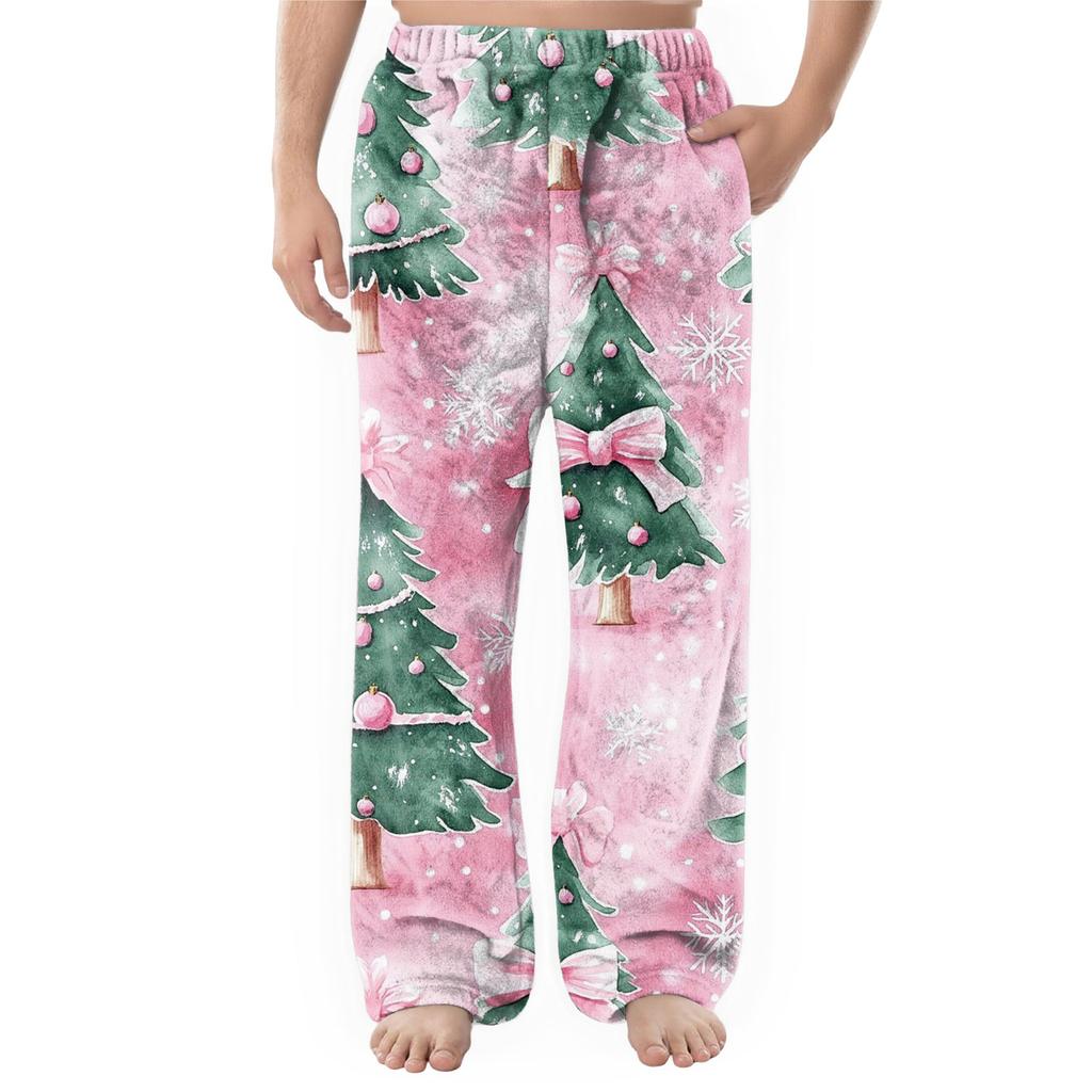 Men's Flannel Pocket Casual Pants, Printed Pocket Casual Pants, Home Sleeping Pants