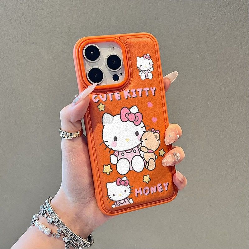 Hello Kitty is suitable for Apple 17 mobile phone case iphone16pro15/14 anti-drop 1312 leather pattern large hole painting