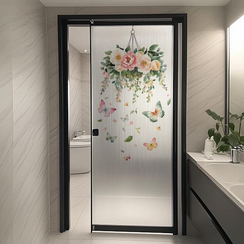 Camellia Peony Wall Stickers Self Adhesive Floral Hanging Basket Decal for Bedroom Girls Room Door Home Decor Vinyl Art