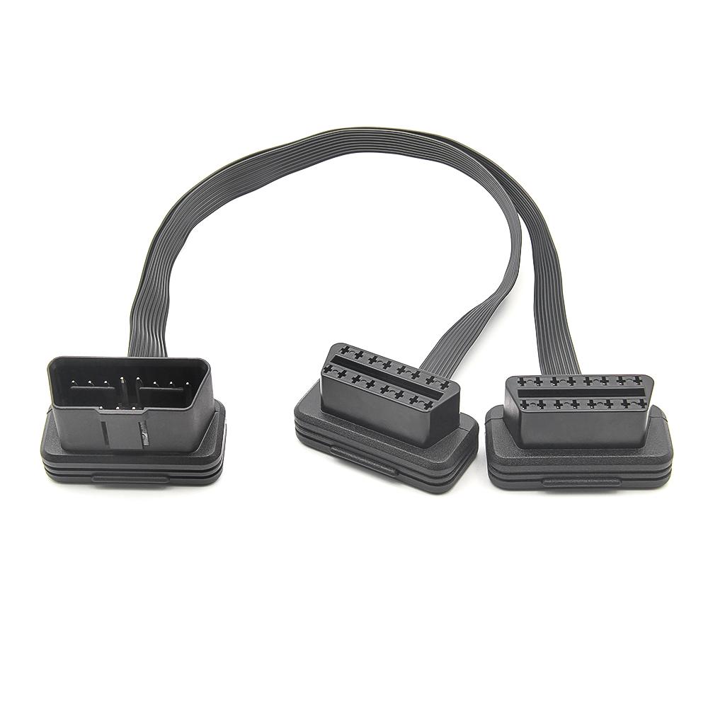 Flat+Thin 16Pin OBD 2 Extender Male To Dual Female Y Splitter OBDII Extension Connector Cable Car Scanner
