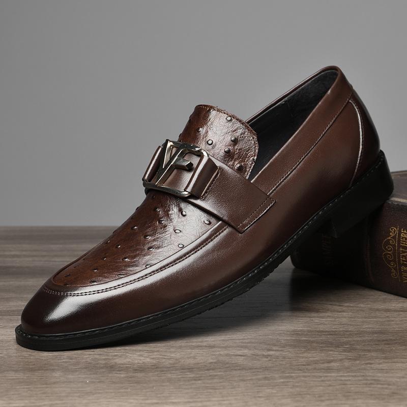 Men's shoes 2025 summer new light luxury high sense adult men pointed head one pedal height increase convenient business leather shoes