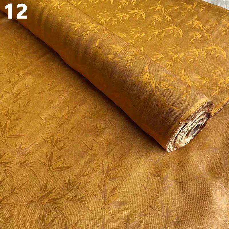 50x114cm Chinese Style Retro Luxury Mulberry Silk Fabric Bamboo Leaf Pattern FabricAncient Hanfu Costume Cheongsam Apparel