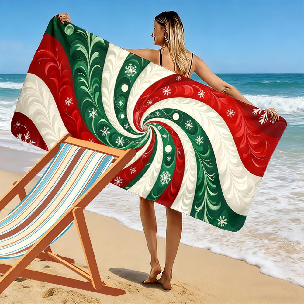 Christmas Swirl Pattern with Snowflakes Beach towel quick-drying for travel outdoor sports jogging beach and swimming