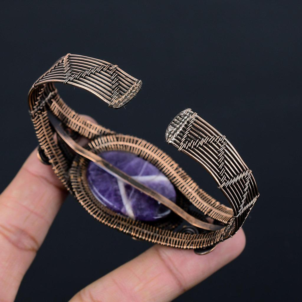 Sage Amethyst Gemstone Pure Copper Wire Wrapped Handmade Cuff/Bangle Jewelry