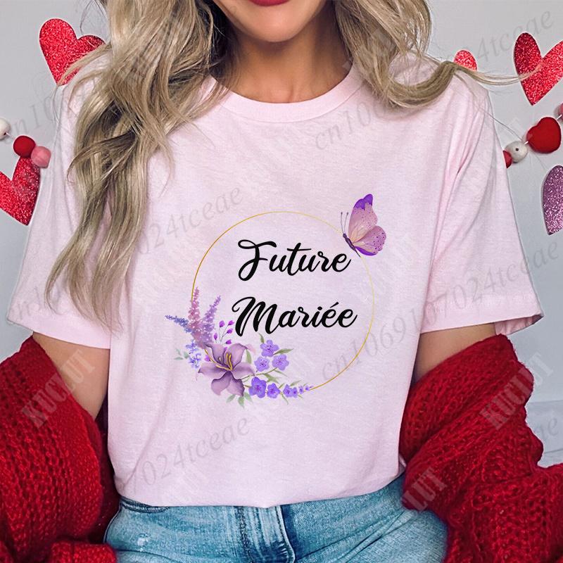 

French Girls Bachelorette Hen Party Tshirt Evjf Future Bride Bridesmaid Tops Team Bride Flower Crown T-Shirt Bridal Wedding Tees S