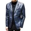 Herbst Winter Herren Einfarbig Kunstleder Anzugjacke Langarm Revers Blazer
