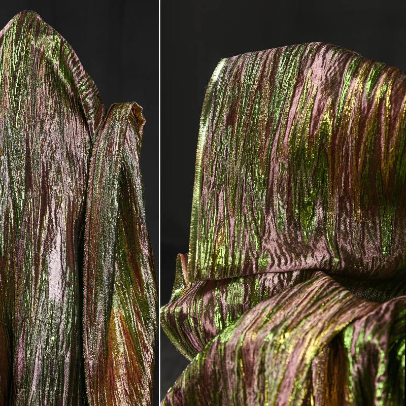 

Vintage Gold Green Linear Fluid Jacquard Fabric Revival DIY Jacket Dress Apparel Design Bridal Couture Custom Craft Material 50x145cm