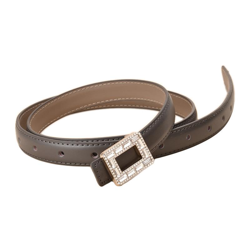 New Women's Belt Inlaid with Crystal Diamond Square Buckle Decorative Strap Versatile Women's Genuine Leather Smooth Buckle Belt