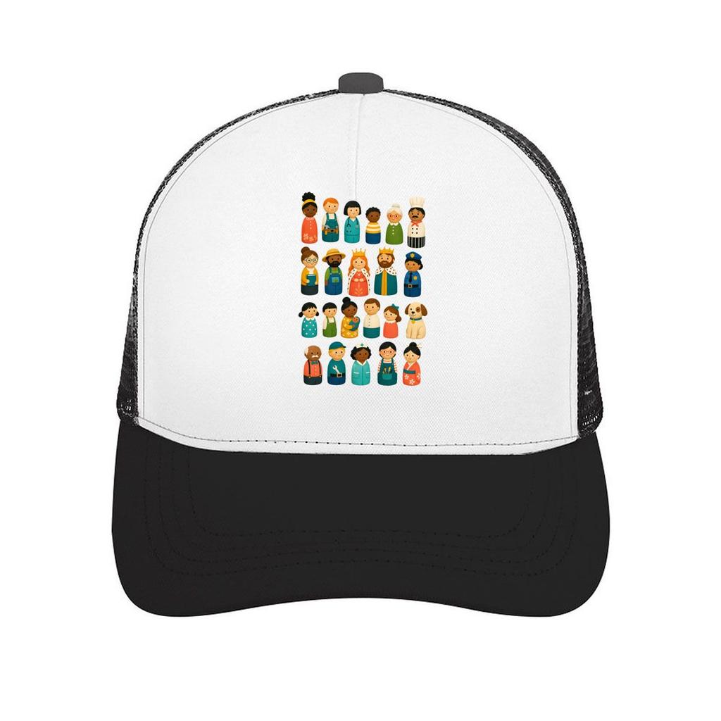 Playful Community Character People C Mesh Baseball Cap Casual Hat Outdoor For Womens Unisex FeUnisex