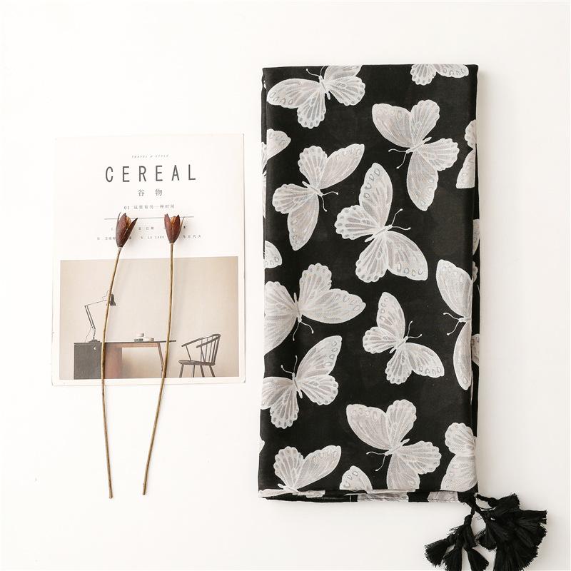 Fashion Luxury Butterfly Women Viscose Scarf Ventilate Designer Shawl Cotton Linen Tassel Pashmina Muslim Hijab Wrap