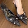 Fashion New Style Fashion Sexy Flower Pointed Toe Thin Low Heels Pumps Women Elegant Wedding Slingback Mules Shoes Zapatos De Mujer