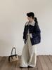 Yu Yan, corduroy doll collar splicing down jacket women's winter new white duck down stand-up collar bread jacket
