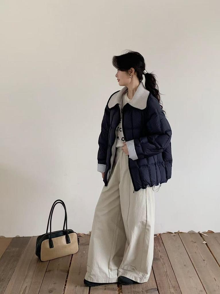 Yu Yan, corduroy doll collar splicing down jacket women's winter new white duck down stand-up collar bread jacket