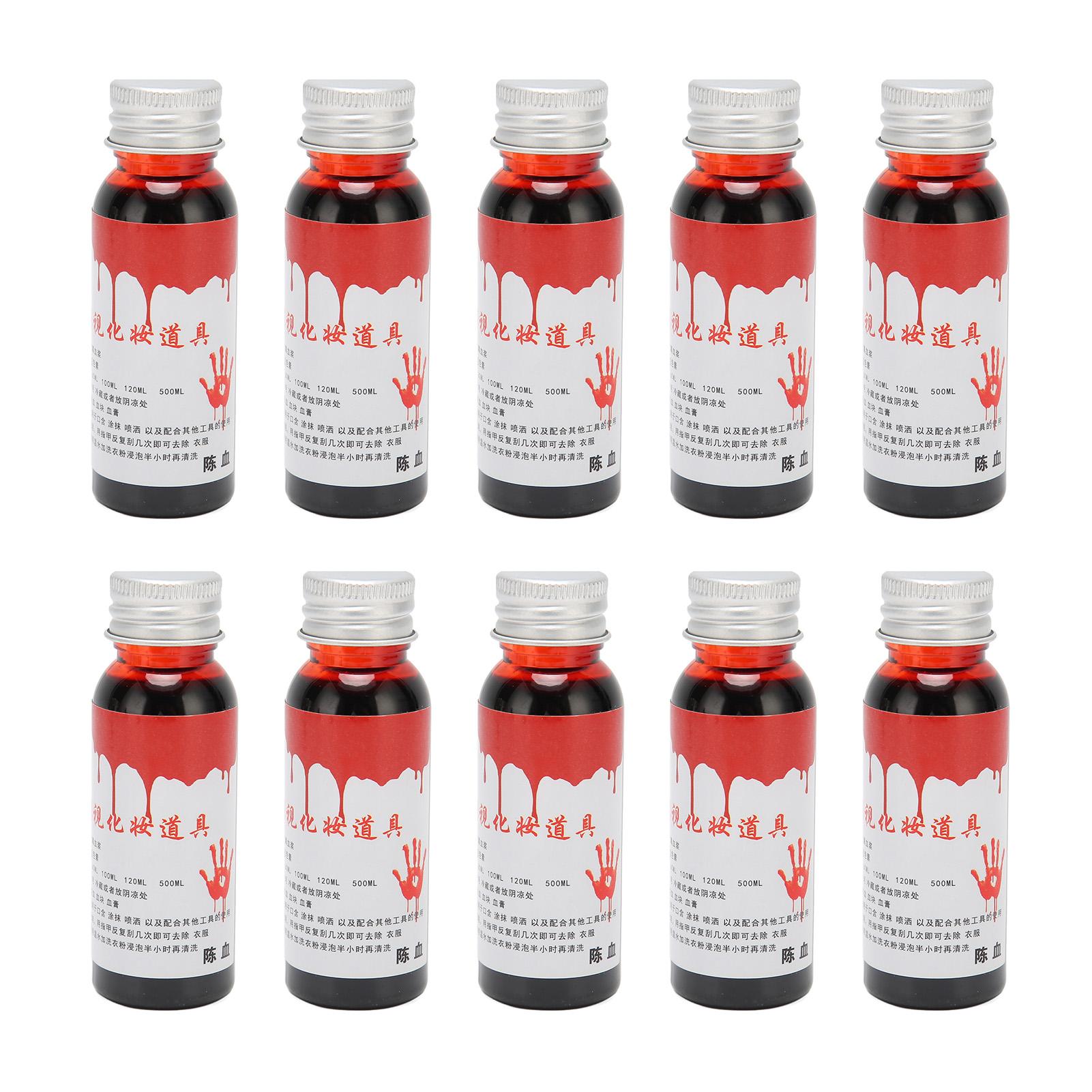 

10Pcs Fake Blood 30ml Per Bottle Safe Washable Lifelike Effects Portable Stage Blood for Halloween Cosplay Makeup