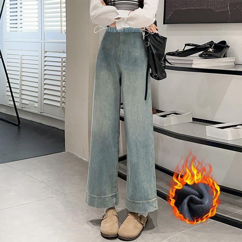 

#Джинсы для беременных цементно-серые бархатные свободные ретро брюки с карманами и боковыми кулисками M