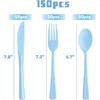 150 Pack Blue Plastic Silverware Light Blue Plastic Utensils Heavy Duty 50 Forks 50 Knives 50 Spoons for Birthday Wedding Baby