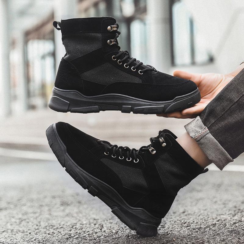 

Spring 2025 new outdoor men s shoes lace-up high-top men s tooling shoes platform tide and men s casual shoes tide 39 чёрный